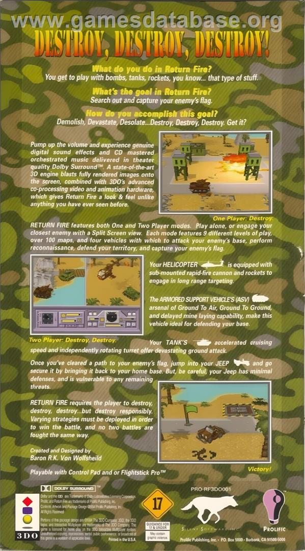 Return Fire - Panasonic 3DO - Artwork - Box Back