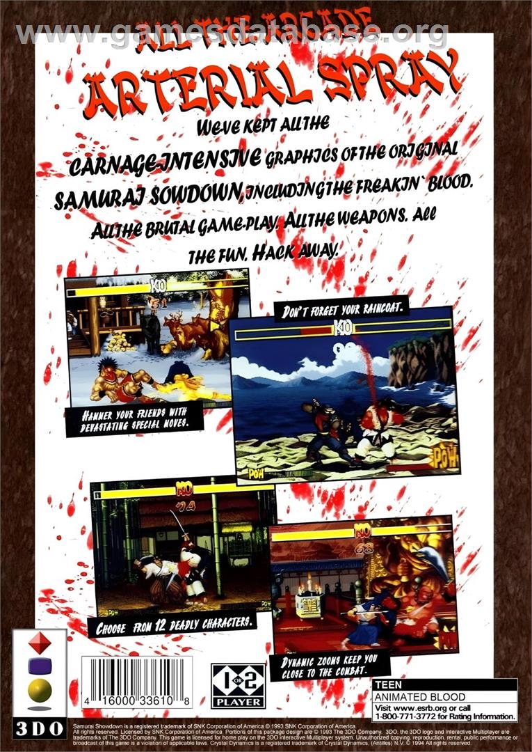 Samurai Shodown - Panasonic 3DO - Artwork - Box Back