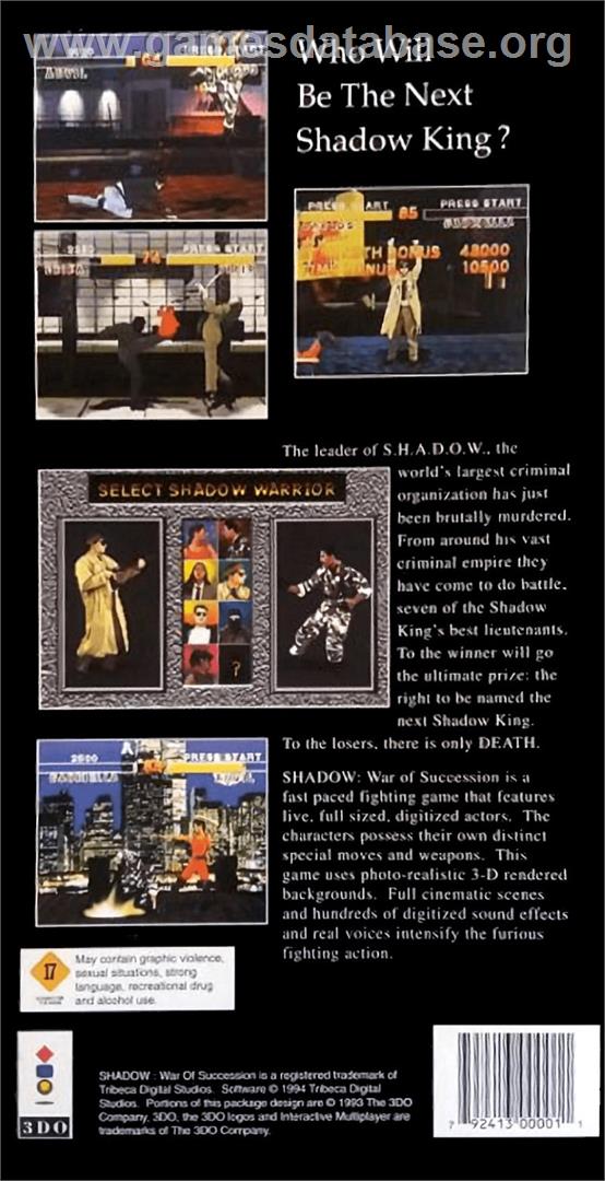 Shadow: War of Succession - Panasonic 3DO - Artwork - Box Back
