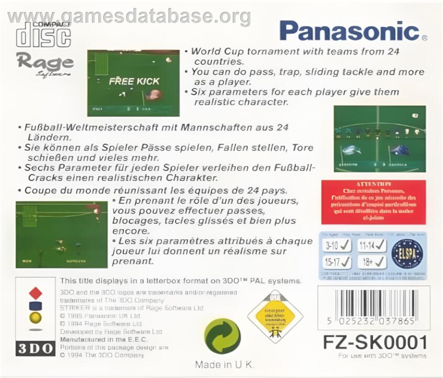 Striker - World Cup Special - Panasonic 3DO - Artwork - Box Back
