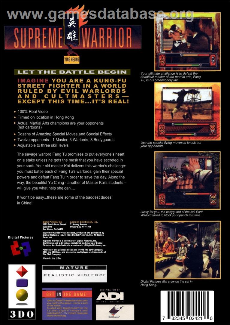 Supreme Warrior - Panasonic 3DO - Artwork - Box Back
