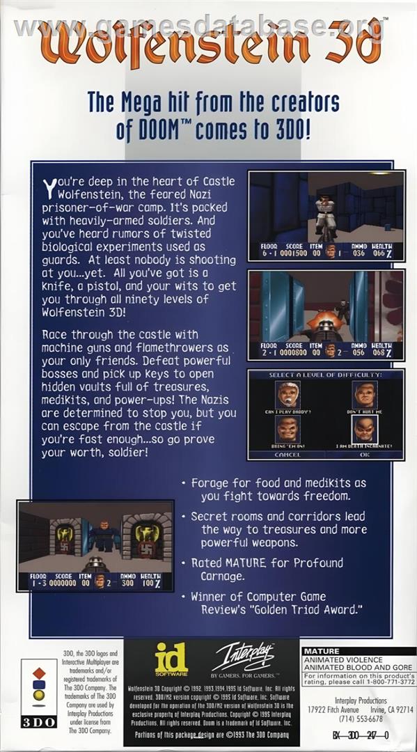 Wolfenstein 3D - Panasonic 3DO - Artwork - Box Back