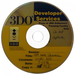 Cartridge artwork for Decathlon on the Panasonic 3DO.