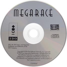 Cartridge artwork for MegaRace on the Panasonic 3DO.