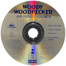 Cartridge artwork for Woody Woodpecker And Friends - Volume Three on the Panasonic 3DO.