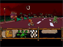 In game image of Bc Racers on the Panasonic 3DO.