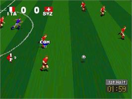 In game image of V Goal Soccer '96 on the Panasonic 3DO.