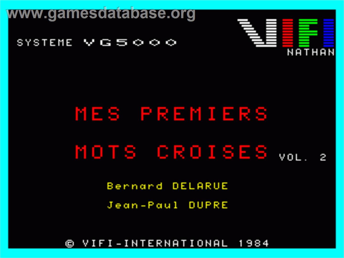 Mes Premiers Mots Croises - Volume 2 - Philips VG 5000 - Artwork - Title Screen