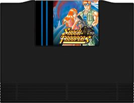 Cartridge artwork for Shock Troopers on the SNK Neo-Geo AES.