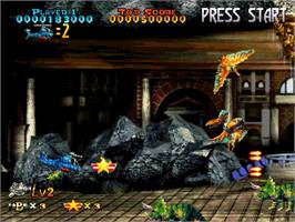 In game image of Prehistoric Isle 2 on the SNK Neo-Geo AES.