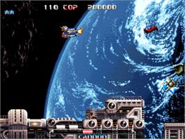 In game image of Pulstar on the SNK Neo-Geo AES.