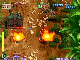 In game image of Shock Troopers on the SNK Neo-Geo AES.