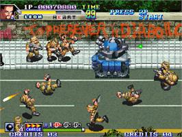 In game image of Shock Troopers - 2nd Squad on the SNK Neo-Geo AES.