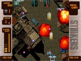 In game image of Strikers 1945 Plus on the SNK Neo-Geo AES.