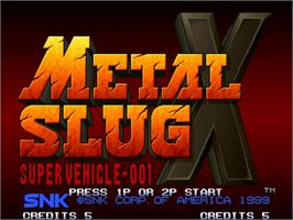 Title screen of Metal Slug X - Super Vehicle-001 on the SNK Neo-Geo AES.