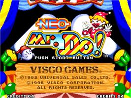 Title screen of Neo Mr. Do! on the SNK Neo-Geo AES.