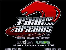 Title screen of Rage Of The Dragons on the SNK Neo-Geo AES.