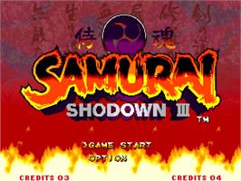 Title screen of Samurai Shodown 3 on the SNK Neo-Geo AES.