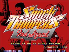 Title screen of Shock Troopers - 2nd Squad on the SNK Neo-Geo AES.