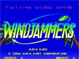 Title screen of Windjammers on the SNK Neo-Geo AES.