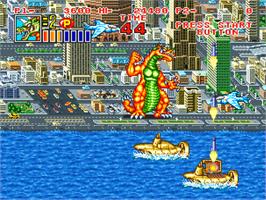 In game image of King of the Monsters 2: The Next Thing on the SNK Neo-Geo CD.