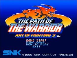 Title screen of Art Of Fighting 3 - The Path Of The Warrior on the SNK Neo-Geo CD.