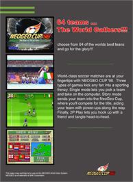 Box back cover for Neo-geo Cup '98 - The Road To The Victory on the SNK Neo-Geo MVS.