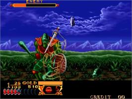 In game image of Crossed Swords on the SNK Neo-Geo MVS.