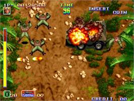 In game image of Shock Troopers on the SNK Neo-Geo MVS.