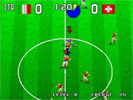 In game image of Tecmo World Soccer '96 on the SNK Neo-Geo MVS.