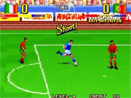 In game image of Ultimate 11: SNK Football Championship on the SNK Neo-Geo MVS.