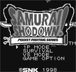 Title screen of Samurai Shodown! - Pocket Fighting Series on the SNK Neo-Geo Pocket.