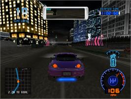 In game image of Faster Than Speed on the Sammy Atomiswave.