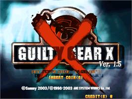 Title screen of Guilty Gear X Ver. 1.5 on the Sammy Atomiswave.