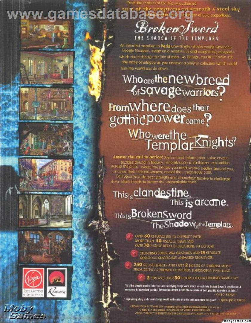 Broken Sword: The Shadow of the Templars - ScummVM - Artwork - Box Back