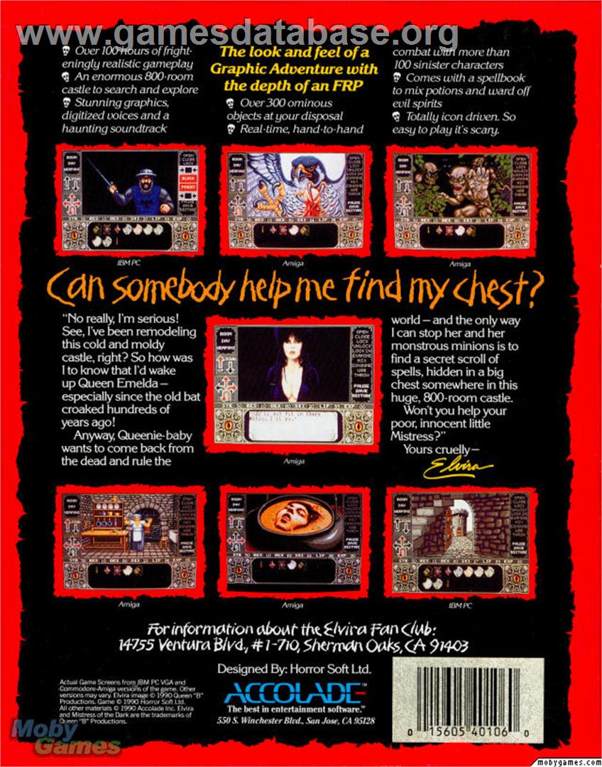 Elvira: Mistress of the Dark - ScummVM - Artwork - Box Back