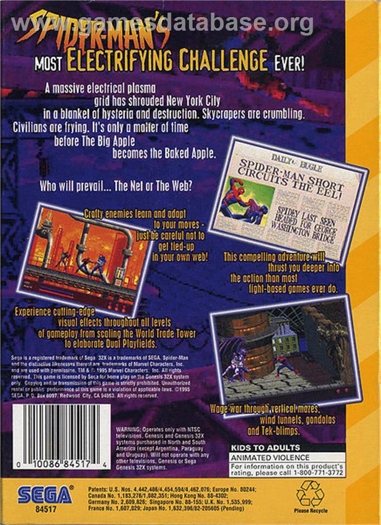 Amazing Spider-Man: Web of Fire - Sega 32X - Artwork - Box Back