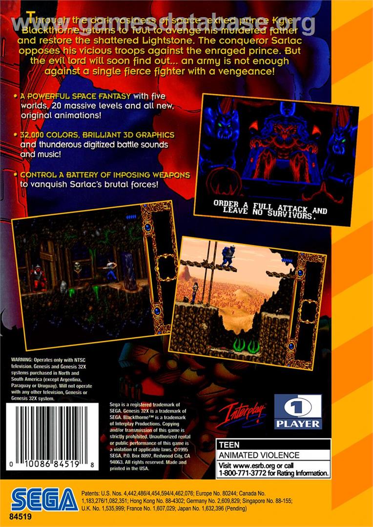 Blackthorne - Sega 32X - Artwork - Box Back