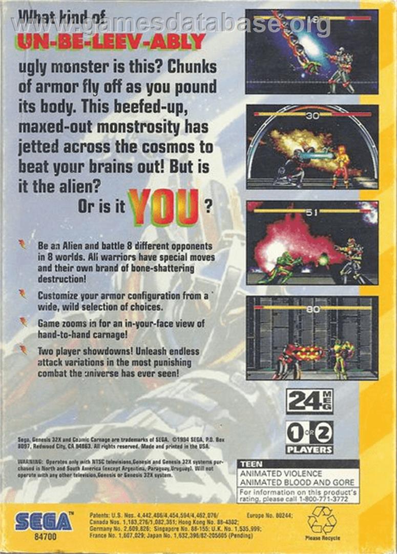 Cosmic Carnage - Sega 32X - Artwork - Box Back