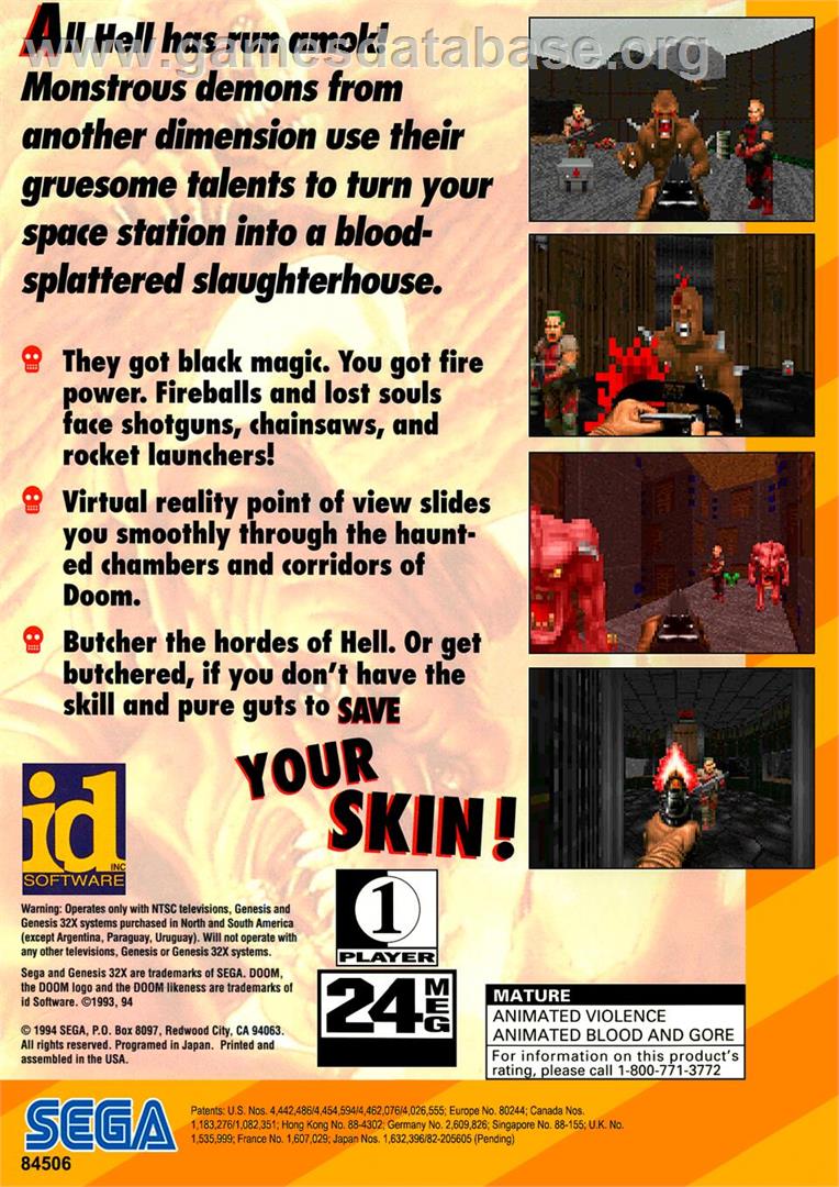 Doom - Sega 32X - Artwork - Box Back