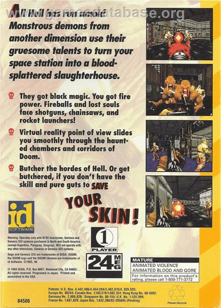 Doom - Sega 32X - Artwork - Box Back