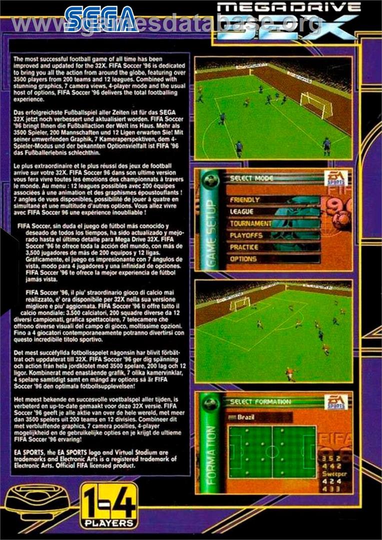 FIFA Soccer 96 - Sega 32X - Artwork - Box Back