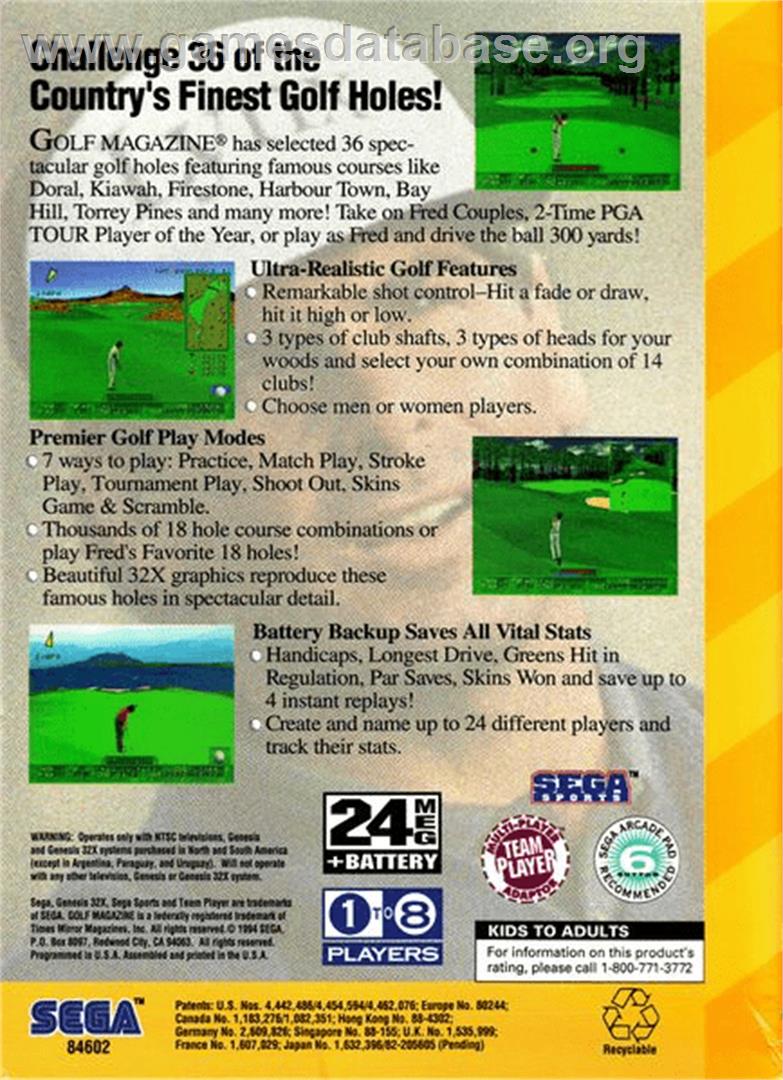 Golf Magazine: 36 Great Holes Starring Fred Couples - Sega 32X - Artwork - Box Back