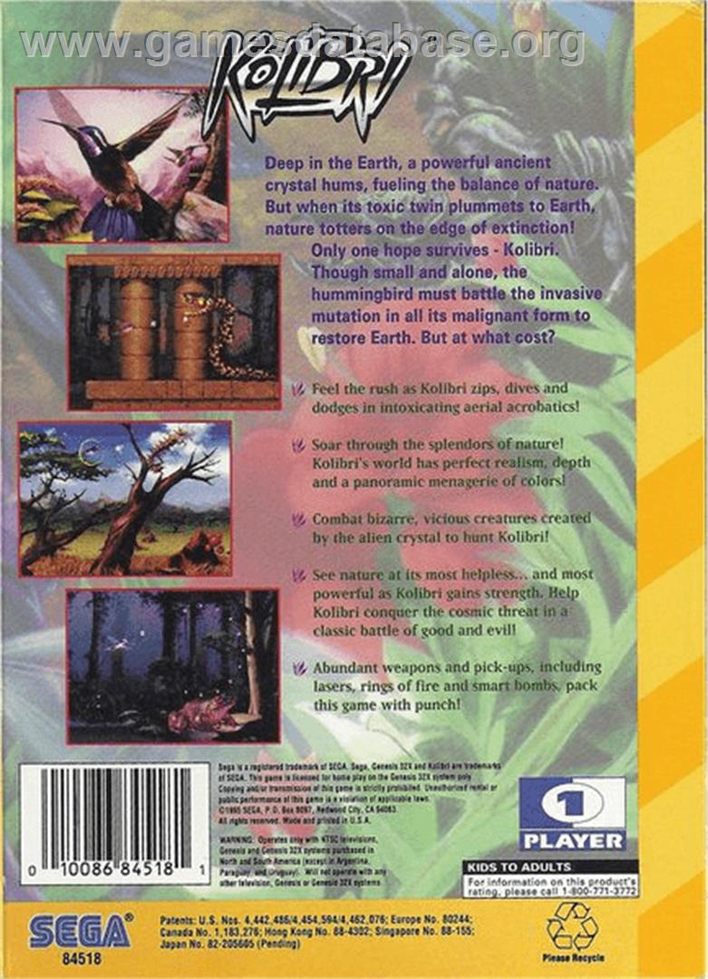 Kolibri - Sega 32X - Artwork - Box Back