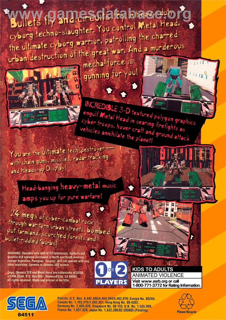 Metal Head - Sega 32X - Artwork - Box Back