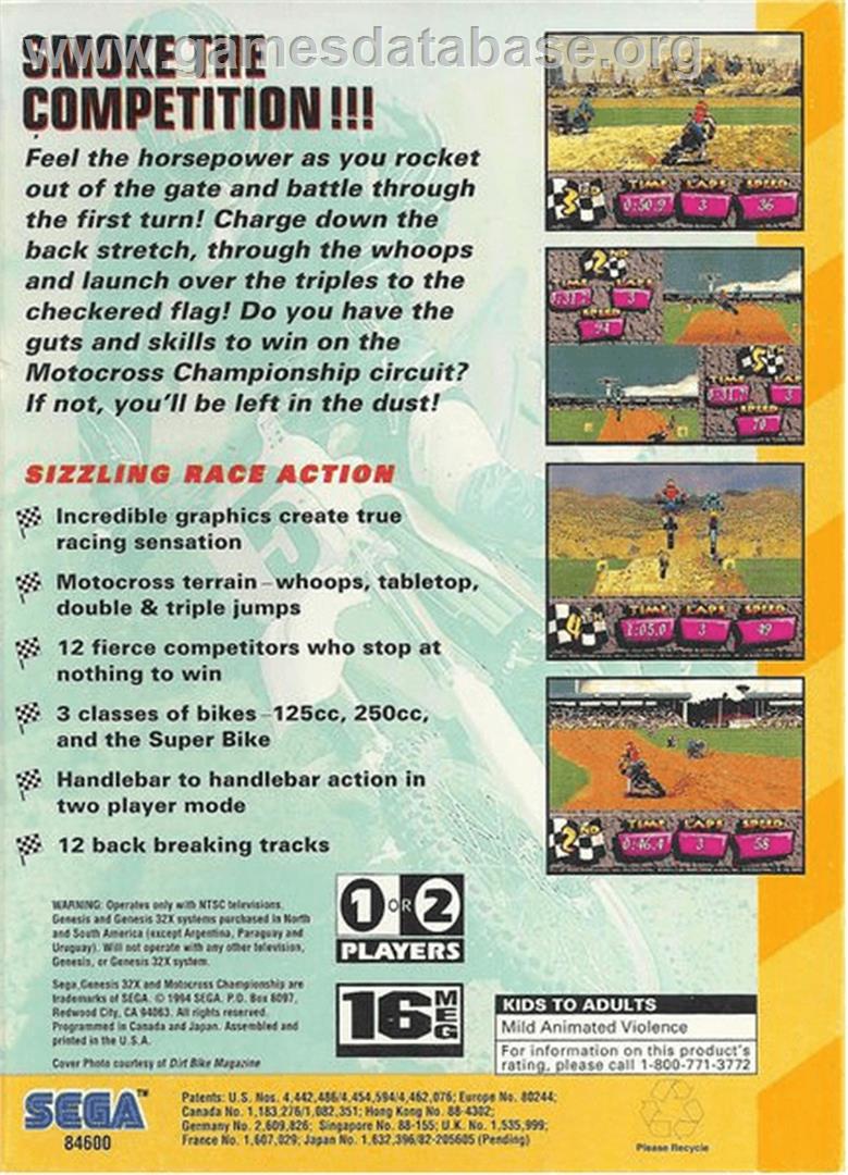 Motocross Championship - Sega 32X - Artwork - Box Back