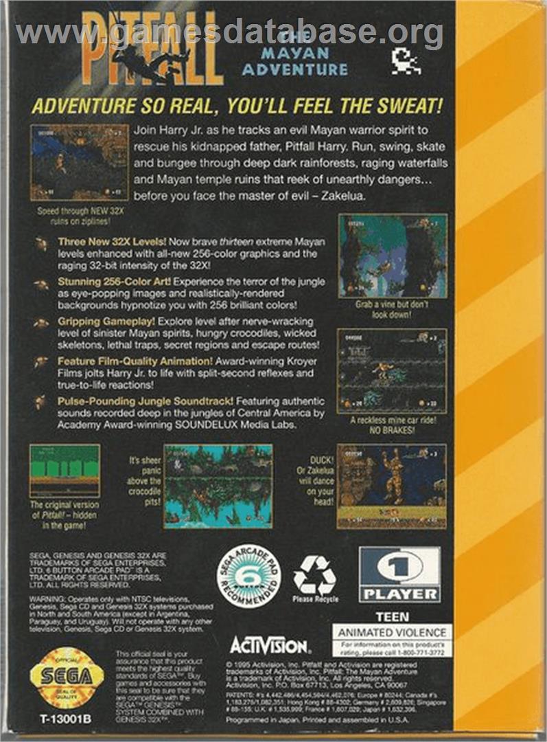 Pitfall: The Mayan Adventure - Sega 32X - Artwork - Box Back