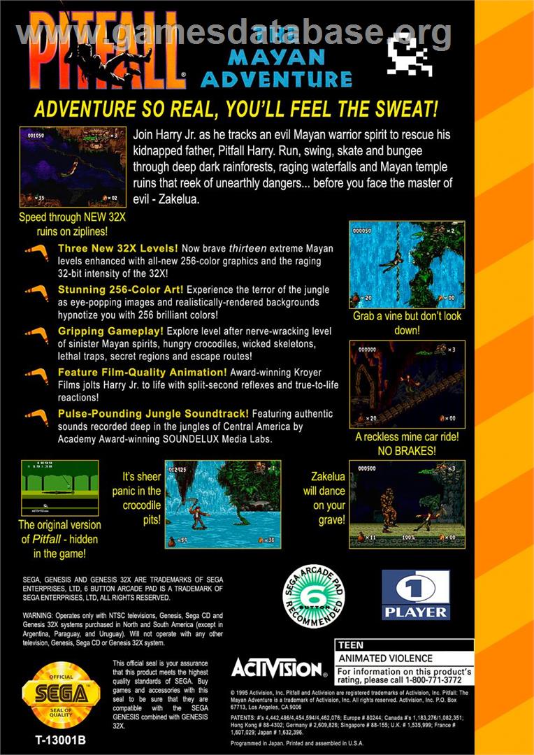 Pitfall - The Mayan Adventure - Sega 32X - Artwork - Box Back