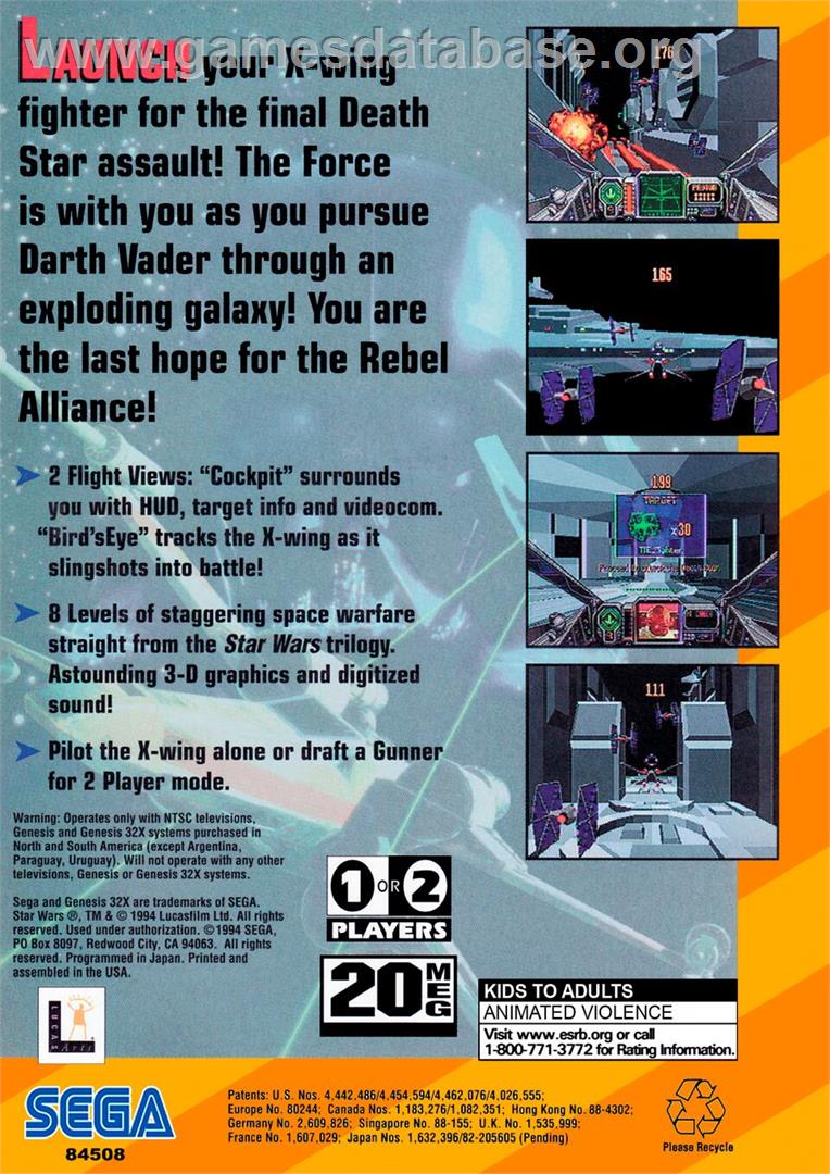 Star Wars Arcade - Sega 32X - Artwork - Box Back