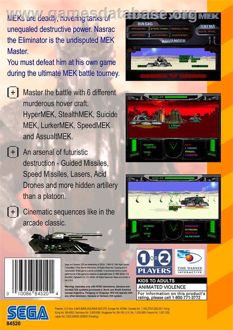 T-mek - Sega 32X - Artwork - Box Back